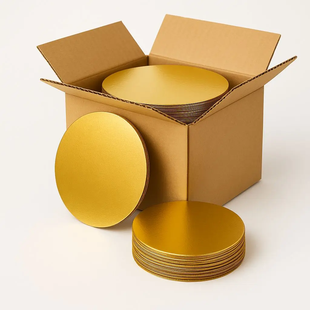 14" CORRUGATED GREASE-PROOF CAKE CIRCLE GOLD 100 PCS/CS