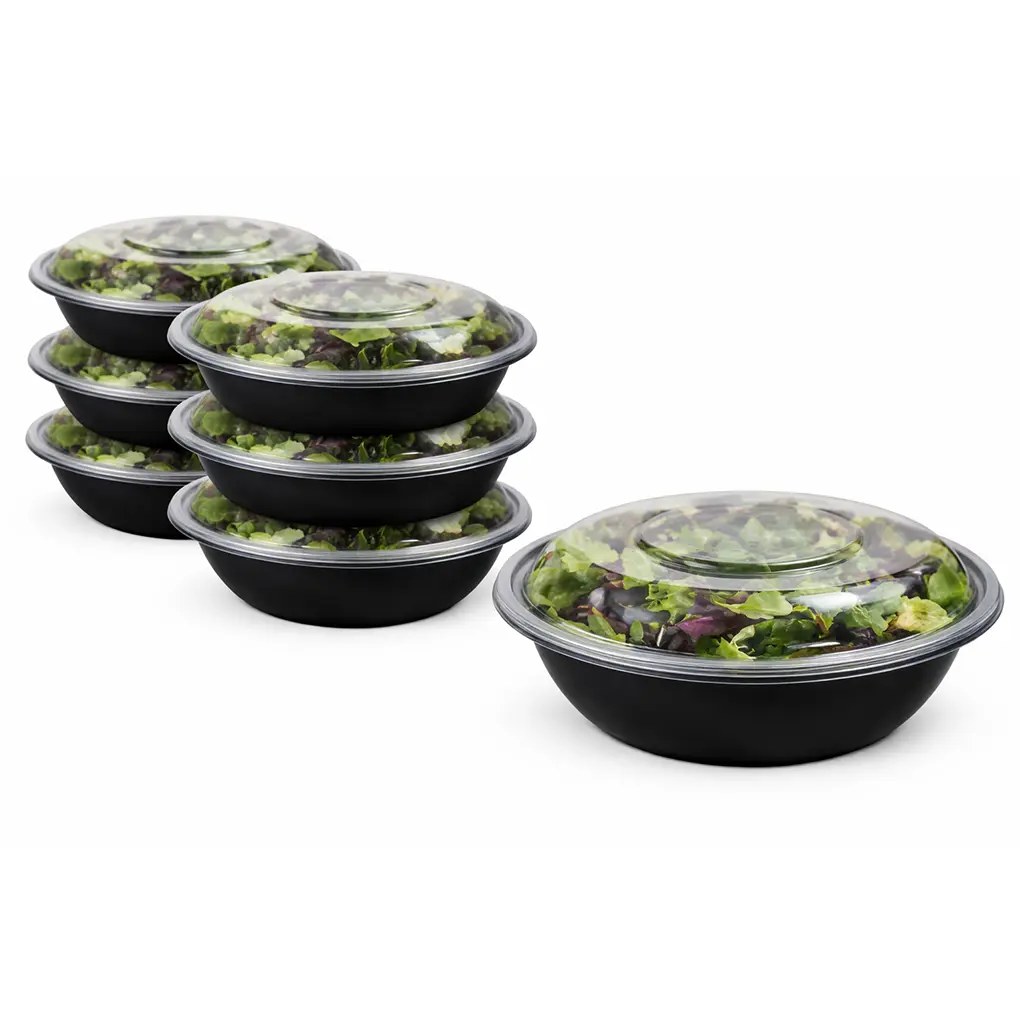 160 OZ SALAD BOWLS WITH LIDS BLACK 25/CASE