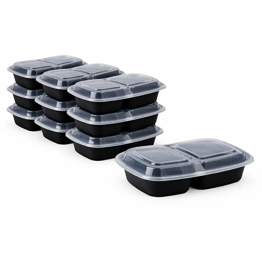 32 OZ MEAL PREP CONTAINERS WITH TWO COMPARTMENT BLACK WITH LID 150/CASE