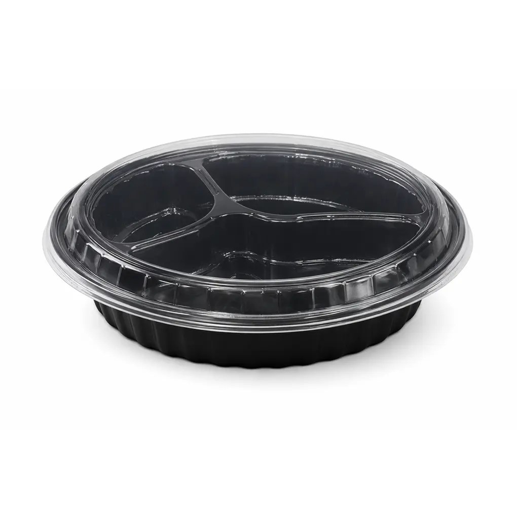 33 OZ MEAL PREP CONTAINER WITH 3 COMPARMENT ROUND BLACK 150/CASE