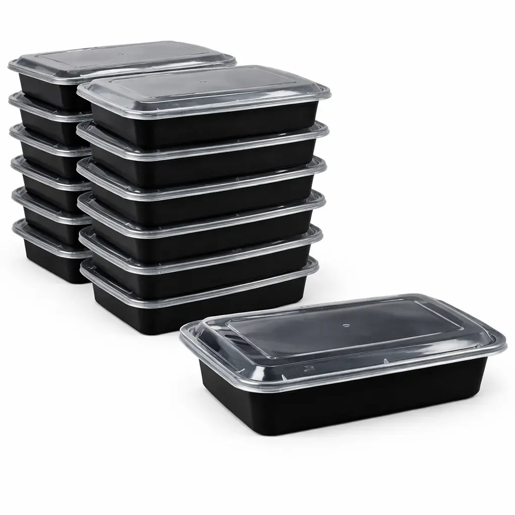  38 OZ MEAL PREP CONTAINERS RECTANGLE BLACK 150/CASE