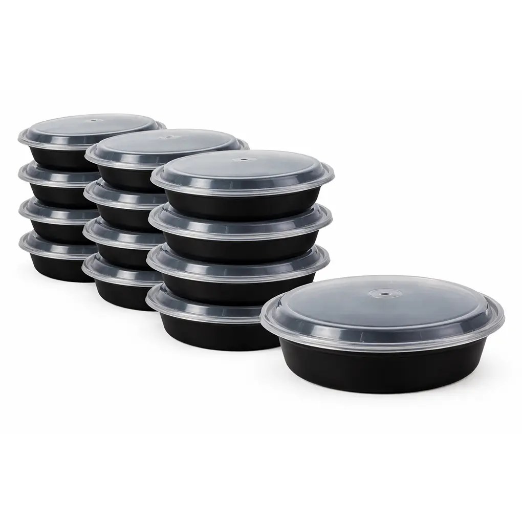 48 OZ 9 INCH MEAL PREP CONTAINERS ROUND BLACK 150/CASE