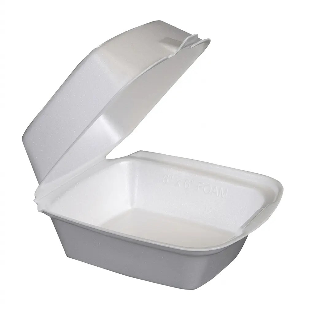6"X6" FOAM HINGED LID CONTAINER WHITE 500/CS