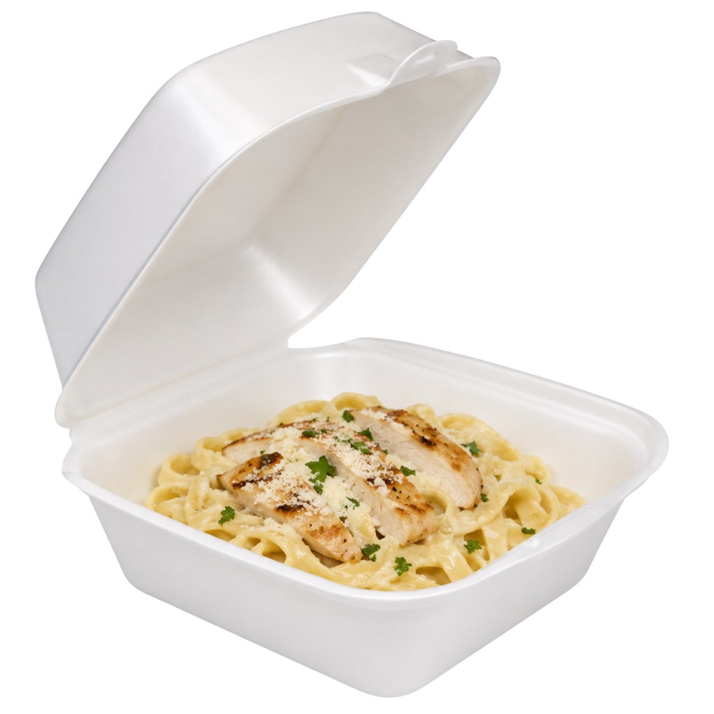 6X6 FOAM HINGED LID CONTAINER WHITE 500/CS