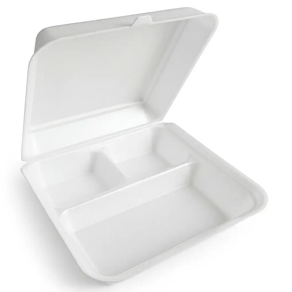 9X9X2 FOAM HINGED LID 3 COMPARTMENT LARGE WHITE 200/CS