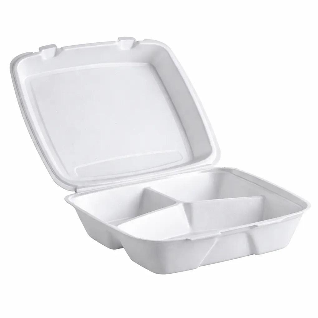 8X7X3 FOAM HINGED LID 3 COMPARTMENT SMALL WHITE 200/CS