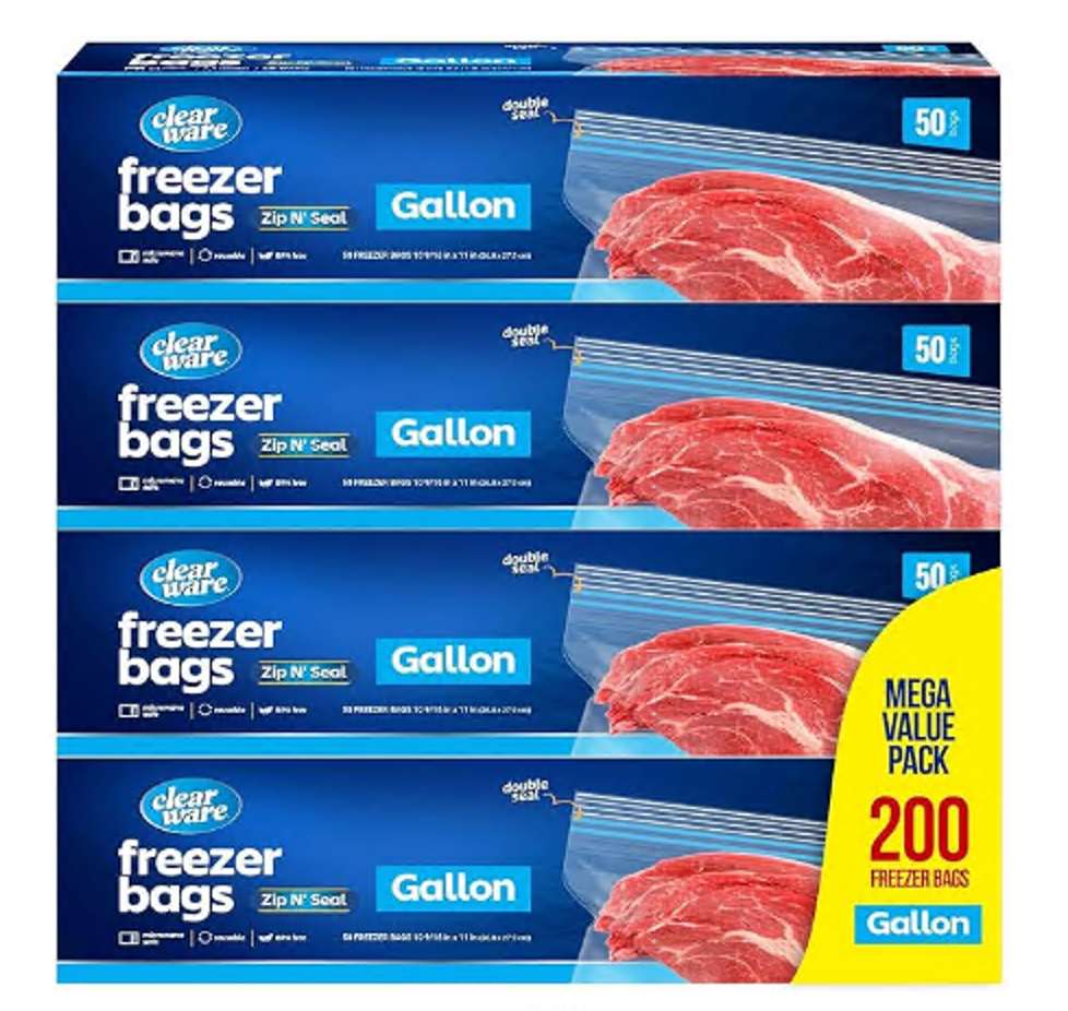 10.7X11 RESEALABLE FREEZER POLY BAGS 3MIL DOUBLE ZIPPER CLEAR  200/CS