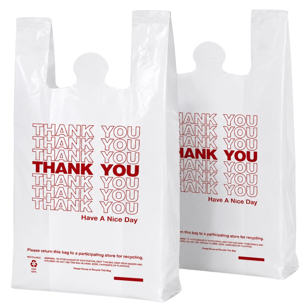 11.5X6.5X21 L T-SHIRT SHOPPING BAG WITH THANK YOU PRINTED  WHITE 1000/CS