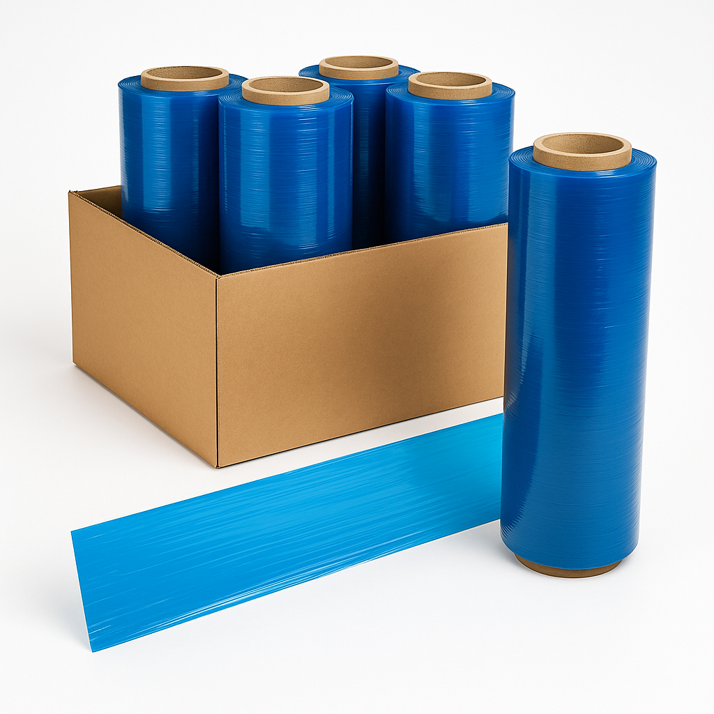 18"X1000' HAND STRETCH FILM 120GA BLUE 4RLS/CS 48CS/PLT