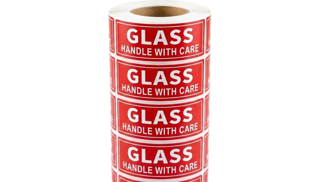 2X5 GLASS HANDLE WITH CARE FRAGILE STICKERS BLACK RED 500/CS