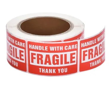 3X2 LABEL "FRAGILE, HANDLE WITH CARE, THANK YOU" RED/WHITE 500/RL