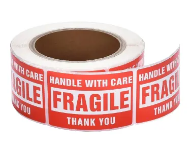 3X2 LABEL "FRAGILE, HANDLE WITH CARE, THANK YOU" RED/WHITE 500/RL