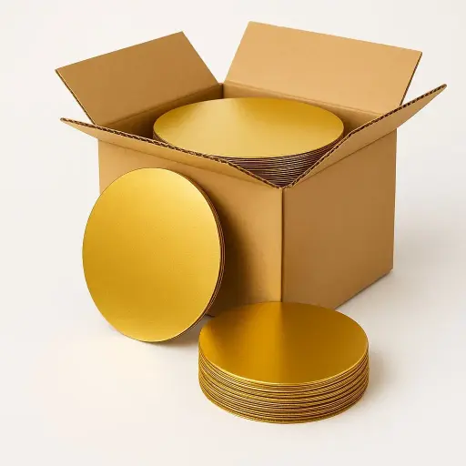 [JSCakepads-14"GoldCircle] 14" GOLD LAMINATED CORRUGATED CAKE CIRCLE 100 PCS/CS