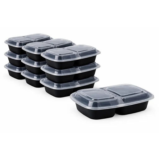 32 OZ MEAL PREP CONTAINERS WITH TWO COMPARTMENT BLACK WITH LID 150/CASE
