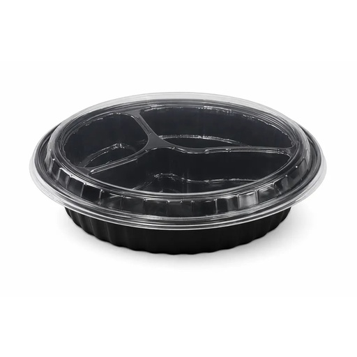 33 OZ MEAL PREP CONTAINER WITH 3 COMPARMENT ROUND BLACK 150/CASE