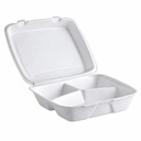 8X7X3 FOAM HINGED LID 3 COMPARTMENT SMALL WHITE 200/CS