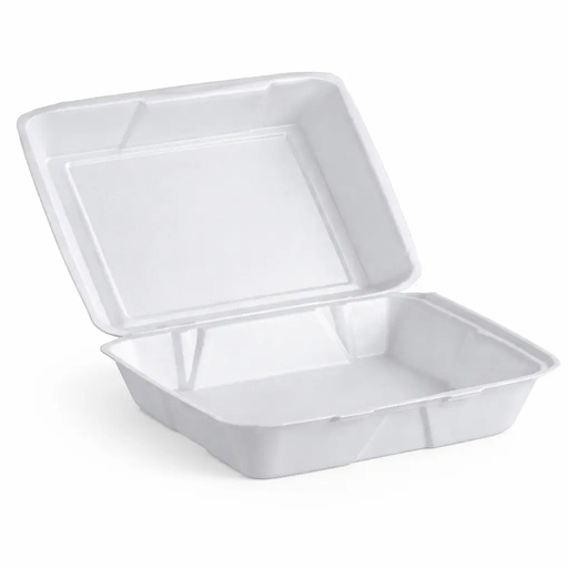 9X9X2 FOAM HINGED LID SINGLE COMPARTMENT LARGE WHITE 200/CS