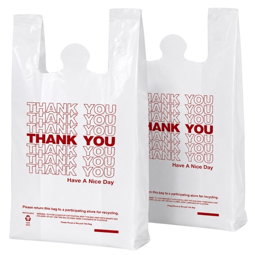 11.5X6.5X21 L T-SHIRT SHOPPING BAG WITH THANK YOU PRINTED  WHITE 1000/CS