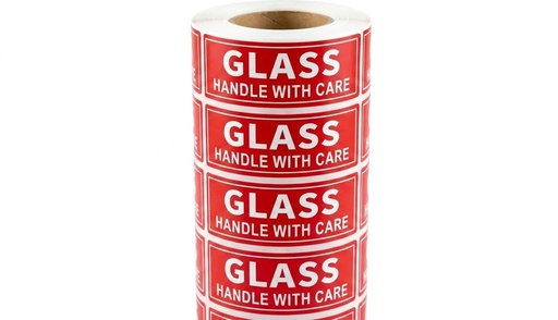 2X5 GLASS HANDLE WITH CARE FRAGILE STICKERS BLACK RED 500/CS