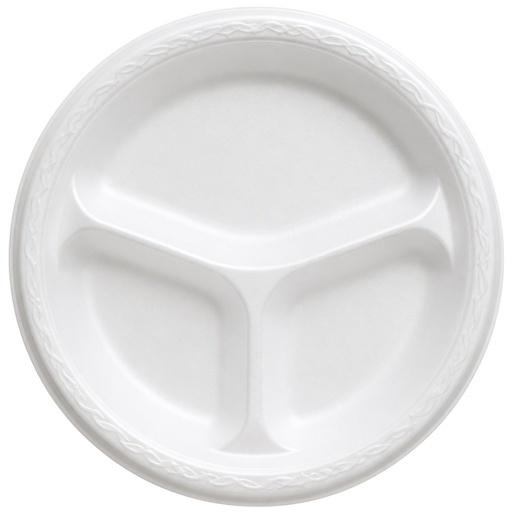 10″ Foam Plates 3 Compartment White